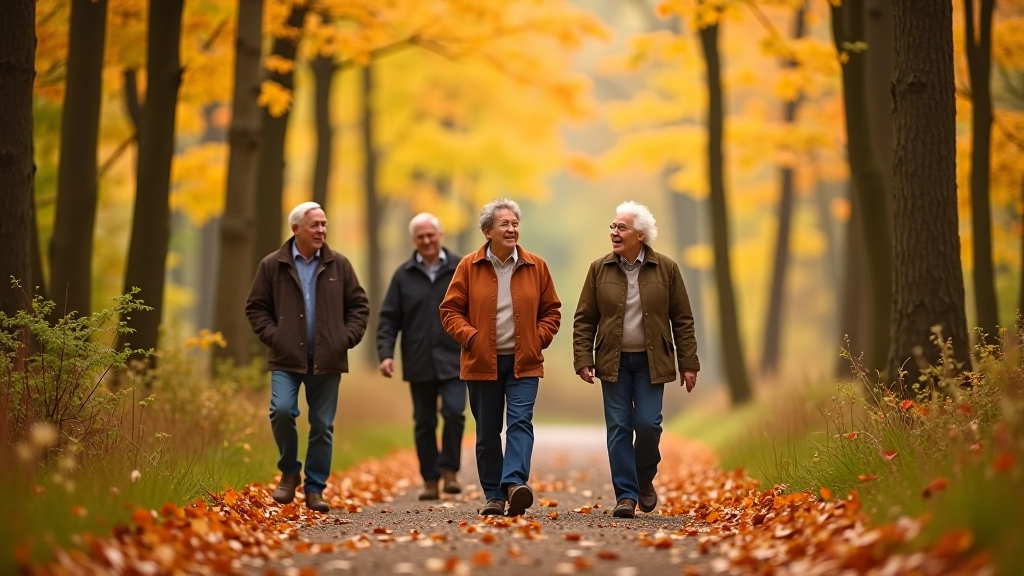 Senioru grupa daba pastaigā Latvijas rudenīgajā mežā